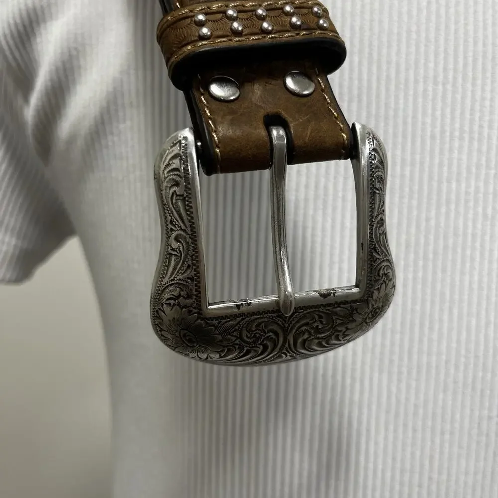 Nocona Mens Brown Ostrich Leather Studded Western Belt Sz 40 N2491844 EUC